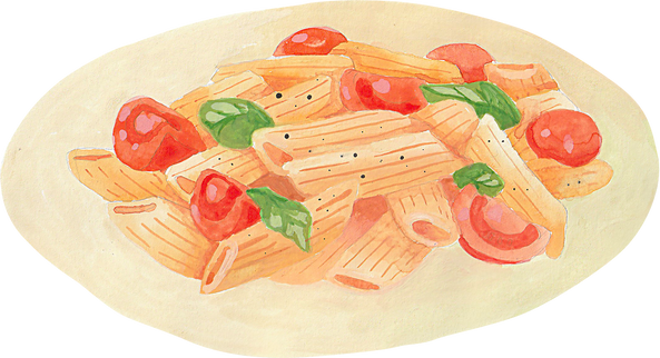 Watercolor Italian Food Penne in Vegetable Sauce
